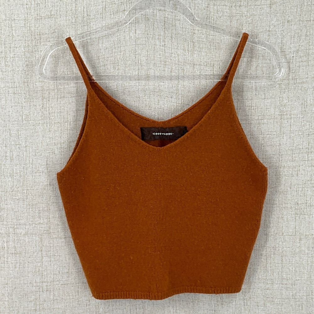 Code Mode Knit Cami Women Small Orange Angora Rabbit Blend Fuzzy Crop Tank Top